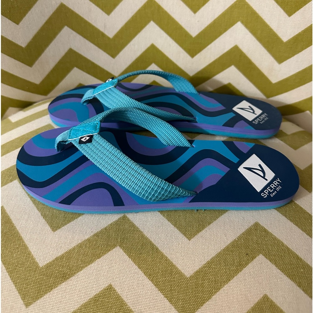 Girls Flip Flops SPERRY Calypso Turquoise & Purple Flats